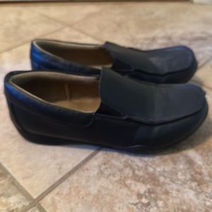 Black leather loafers